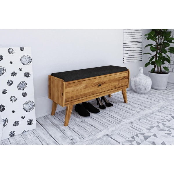 Lavice s úložným prostorem z dubového dřeva s šedým sedákem Retro - The Beds-image-1