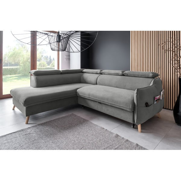 Světle šedá sametová rozkládací rohová pohovka (levý roh) Sweet Harmony – Miuform-image-3