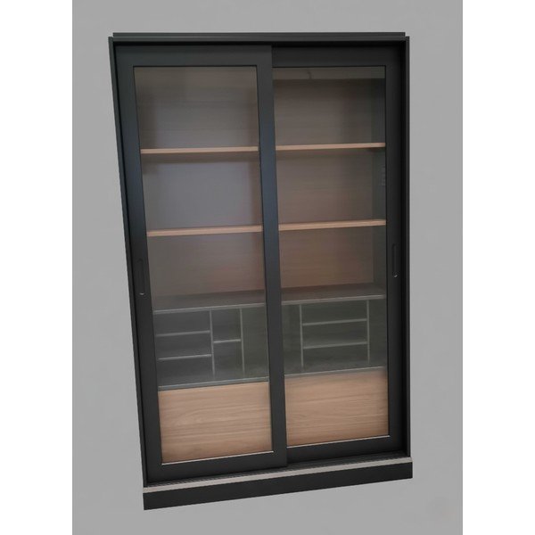 Černá/přírodní vitrína masiv borovice s posuvnými dveřmi 125x200x47 cm James - II. jakost – WOOOD-image-1