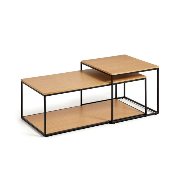 Kulaté konferenční stolky s deskou v dubovém dekoru v přírodní barvě v sadě 2 ks  50x100 cm Yoana – Kave Home