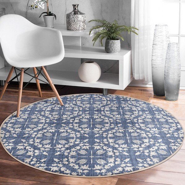 Modrý pratelný kulatý koberec vhodný pro robotické vysavače ø 120 cm Comfort – Mila Home-image-4