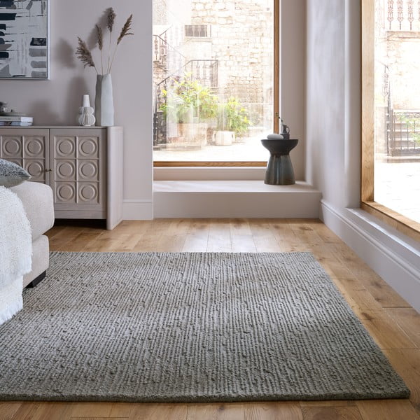 Šedý ručně tkaný vlněný koberec 120x170 cm Harris Boucle – Flair Rugs-image-1