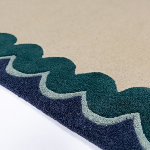 Ručně tkaný vlněný běhoun v přírodní barvě/zelenomodrý 80x230 cm Wiggle Wool – Flair Rugs-image-3