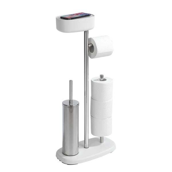Stojan na toaletní papír se štětkou z nerezové oceli v bílo-stříbrné barvě Rivazza – Wenko-image-4