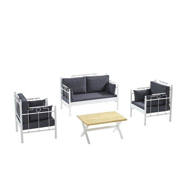 Zahradní lounge set v bílé a tmavě šedé barvě pro 4 Hatkus – Floriane Garden