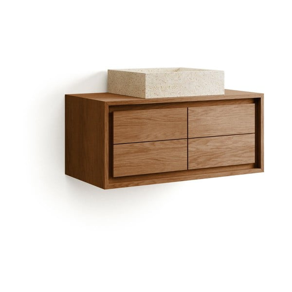 Hnědá závěsná skříňka pod umyvadlo z teakového dřeva 90x40 cm Kenta – Kave Home-image-2