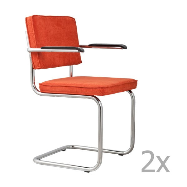 Sada 2 oranžových židlí s područkami Zuiver Ridge Rib