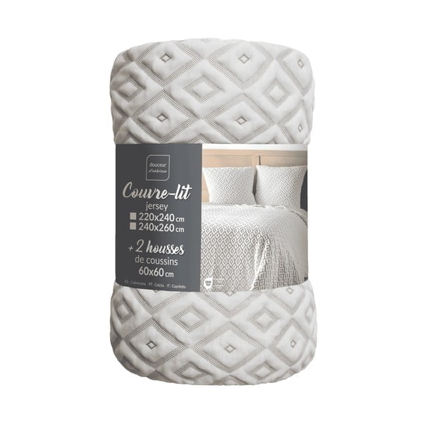 Bílý/béžový set přehozu a povlaku na polštář jersey 240x260 cm Joana – douceur d'intérieur-image-2