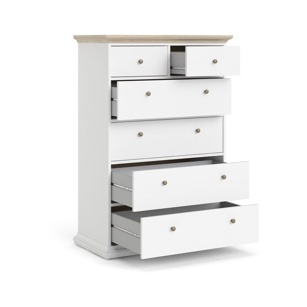 Bílá komoda s detaily v dubovém dekoru Tvilum Paris, 96 x 140 cm-image-4