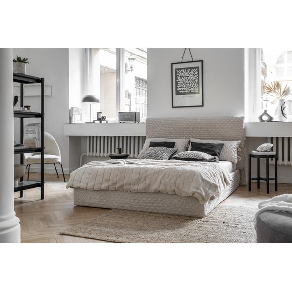 Béžová čalouněná dvoulůžková postel s úložným prostorem s roštem 140x200 cm Sleepy Luna – Miuform-image-1