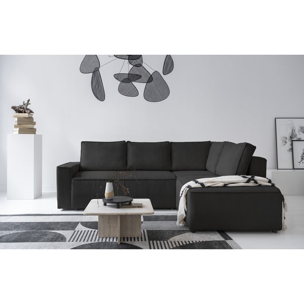 Antracitová manšestrová rozkládací rohová pohovka (pravý roh) Brave Dave – Miuform-image-1