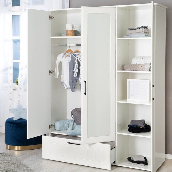 Bílá dětská šatní skříň se zrcadlem 139x190 cm Sylt – Roba-image-1