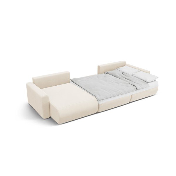 Béžová sametová rozkládací rohová pohovka s úložným prostorem  (do "U") Belfast – Cosmopolitan Design-image-4