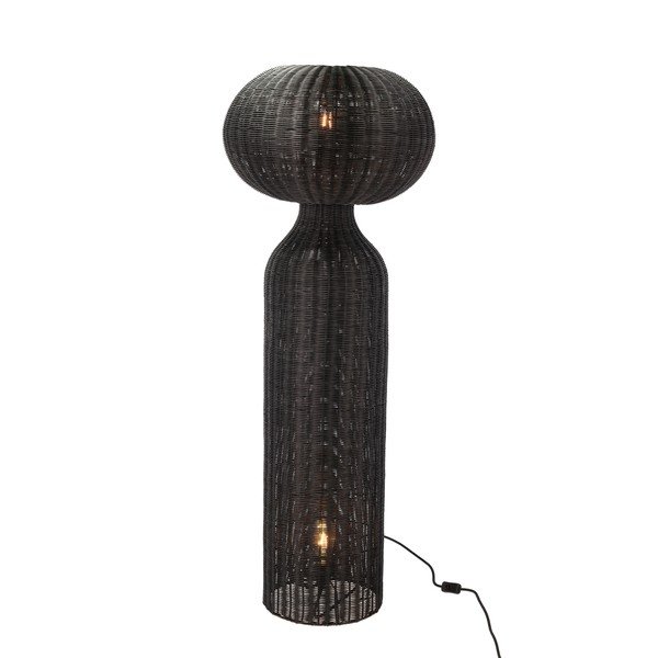 Černá stojací lampa s ratanovým stínidlem (výška 130 cm) Werna – Villa Collection-image-1