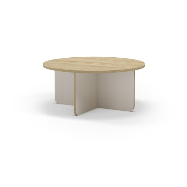 Kulatý konferenční stolek s deskou v dubovém dekoru v krémovo-přírodní barvě ø 80 cm Hillary – Marckeric