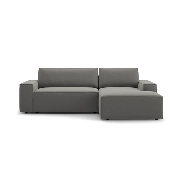 Světle šedá sametová rozkládací rohová pohovka s úložným prostorem (pravý roh/s lenoškou) Jodie – Micadoni 