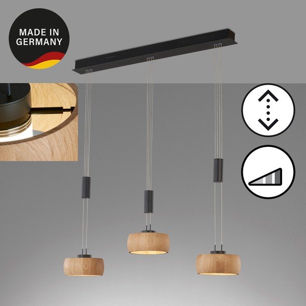LED stmívatelné závěsné svítidlo v černé a přírodní barvě s dřevěným stínidlem Shine-wood – Fischer & Honsel-image-4