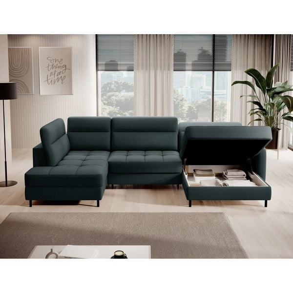 Zelená sametová rozkládací/s úložným prostorem rohová pohovka (levý roh/do "U") Berrto – ELTAP-image-3