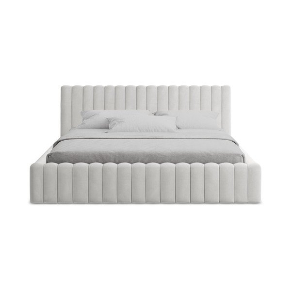 Čalouněná dvoulůžková postel s úložným prostorem s roštem 160x200 cm ve stříbrné barvě Lemi – Makamii-image-4