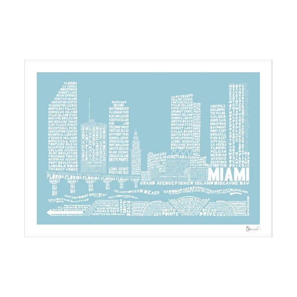 Plakát Miami Blue&White, 50x70 cm