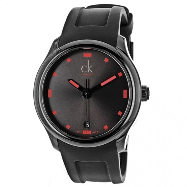 Pánské černé hodinky s červeným detailem Calvin Klein