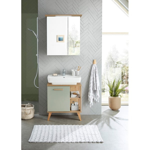 Zelená závěsná koupelnová skříňka se zrcadlem 60x72 cm Set 963 - Pelipal-image-3