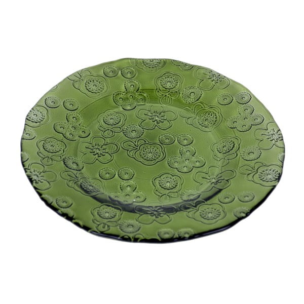 Zelený talíř z recyklovaného skla Ego Dekor Flora, 20 cm