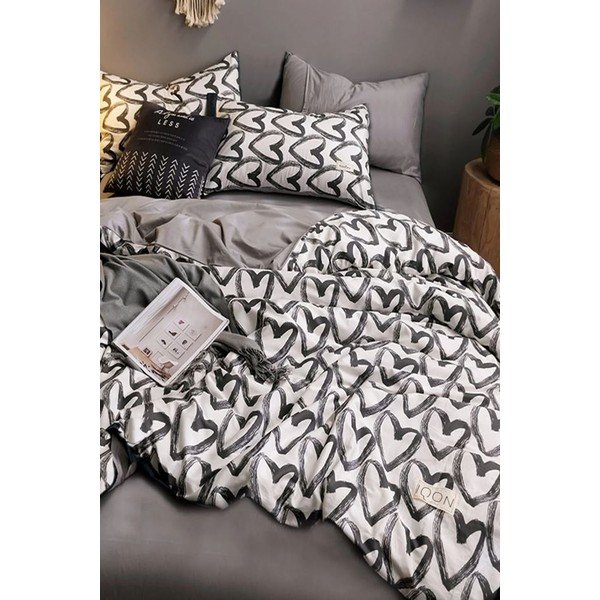 Bílo-šedé bavlněné povlečení na jednolůžko/prodloužené s prostěradlem 160x220 cm – Mila Home-image-1