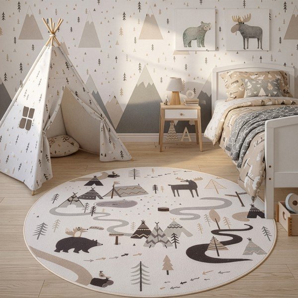 Krémový pratelný dětský koberec ø120 cm Coco 1135 – Ayyildiz Carpets-image-1