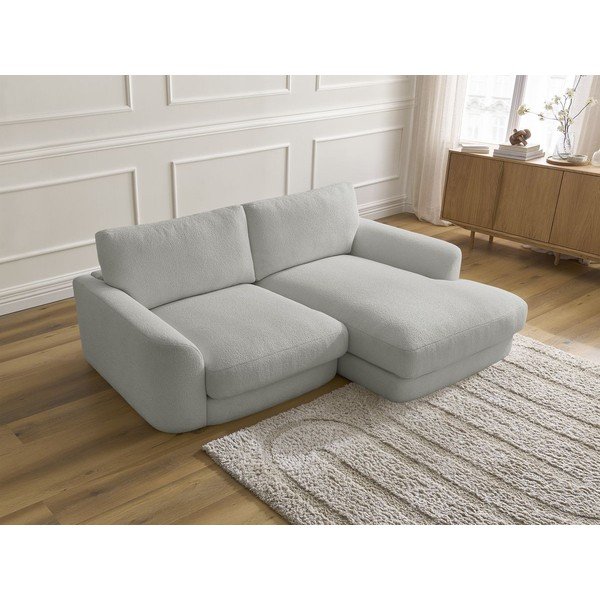 Světle šedá rohová pohovka z textilie bouclé (pravý roh/s lenoškou) Leonore – Bobochic Paris-image-3