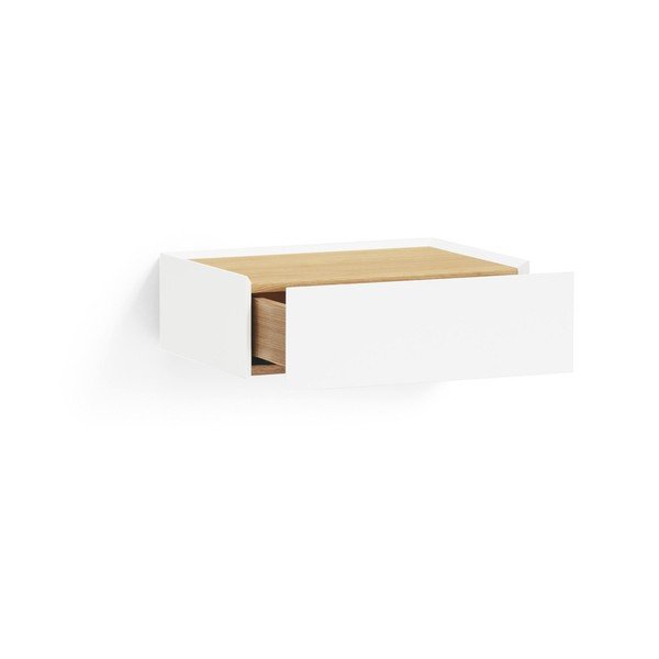 Bílý závěsný noční stolek s deskou v dubovém dekoru Arista – Teulat-image-4