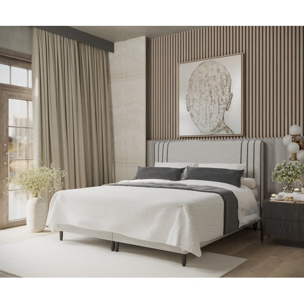 Světle šedá čalouněná dvoulůžková postel s úložným prostorem 160x200 cm Musca – Maison de Rêve-image-1