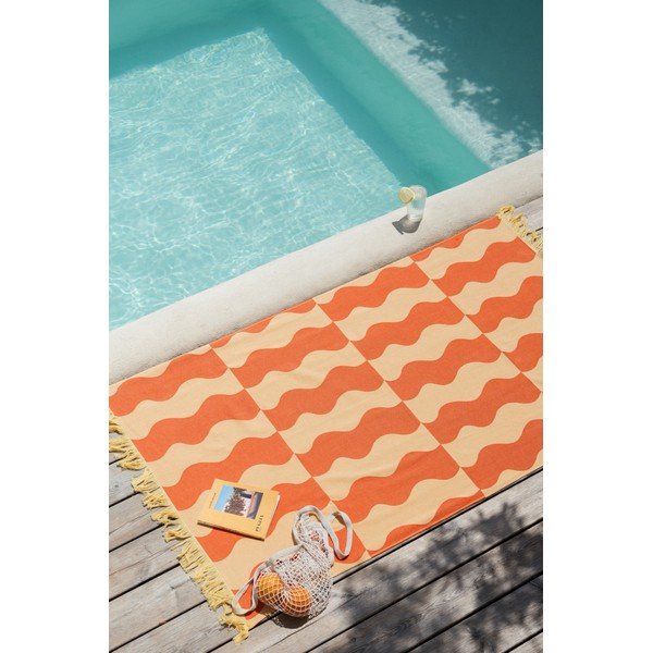 Žlutá/oranžová bavlněná plážová osuška 100x160 cm Nuno – noo.ma-image-2