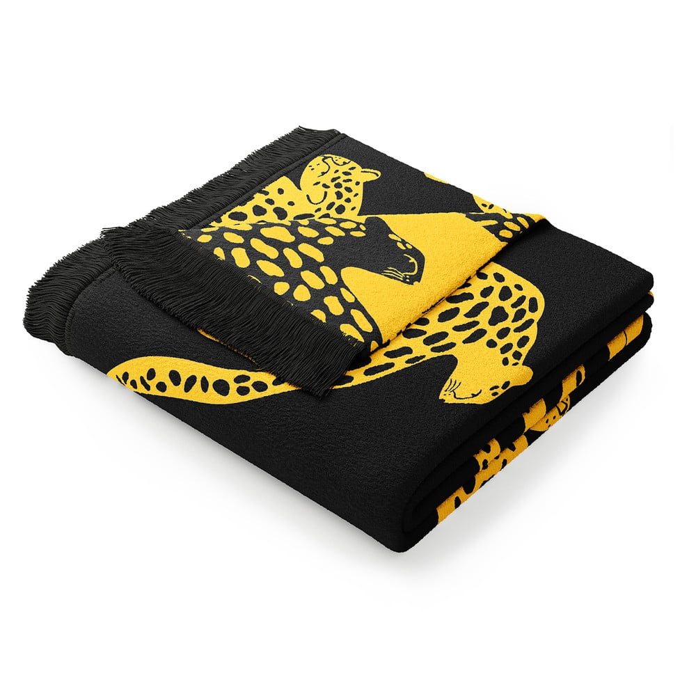 Žluto-černá deka s příměsí bavlny AmeliaHome Cheetah, 150 x 200 cm