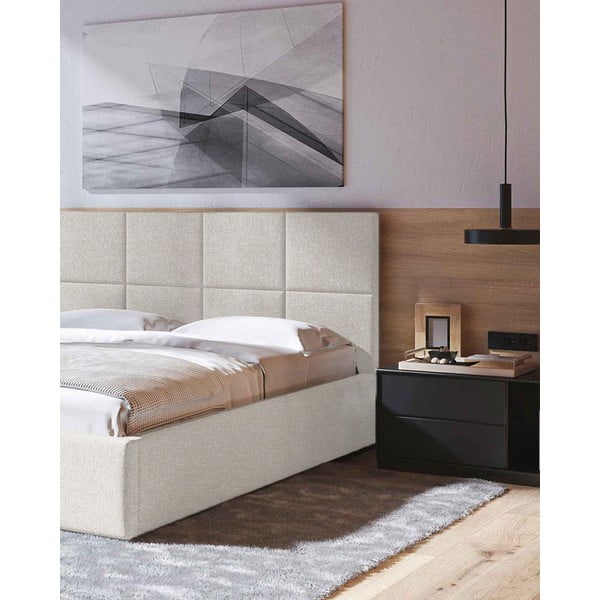 Béžová čalouněná dvoulůžková postel s úložným prostorem s roštem 160x200 cm Bufo – MESONICA-image-4