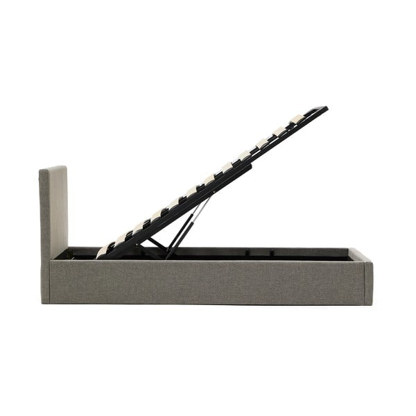 Šedá čalouněná jednolůžková postel s úložným prostorem s roštem 90x200 cm Nahiri – Kave Home-image-3