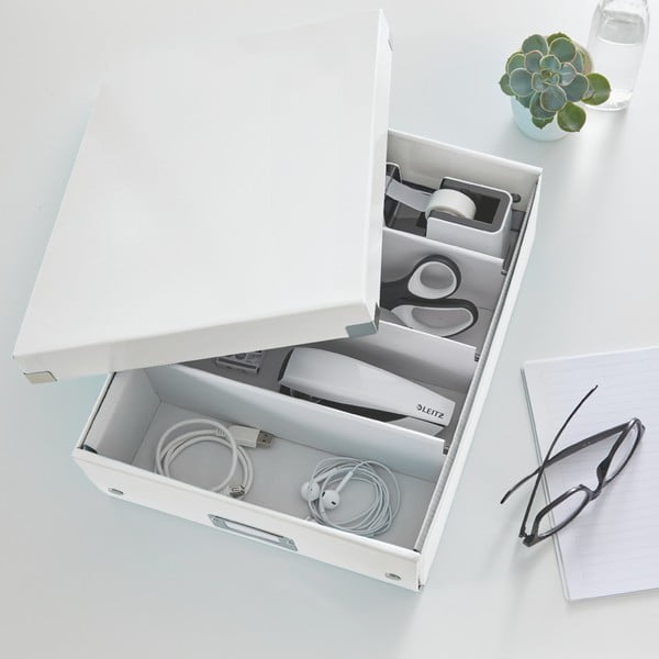 Bílý kartonový úložný box s víkem Click&Store - Leitz-image-1