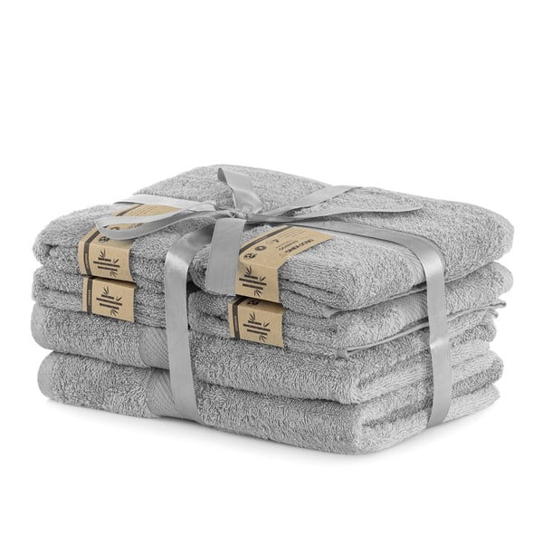 Šedé froté ručníky a osušky v sadě 6 ks s příměsí bambusu Bamby – DecoKing-image-1
