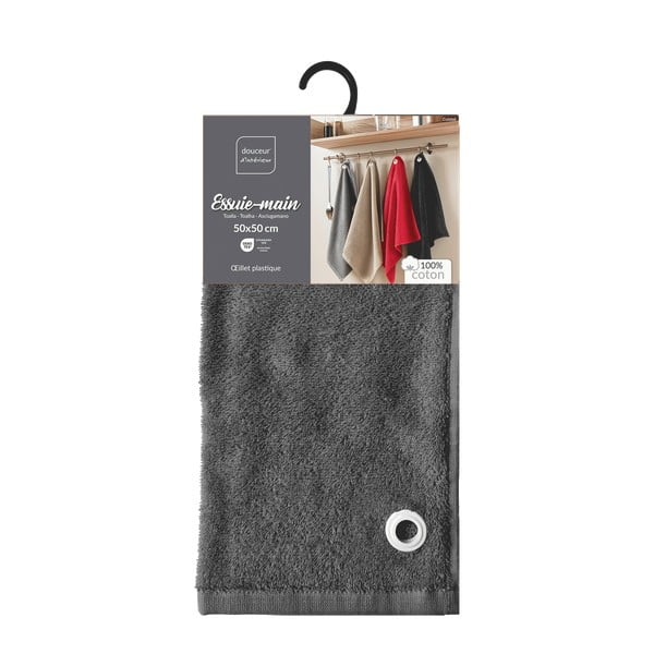 Antracitový froté bavlněný ručník 50x50 cm Cuistot – douceur d'intérieur-image-3