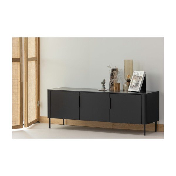 Matně černý TV stolek z borovicového dřeva 154x56x44 cm Gunnar – WOOOD-image-1