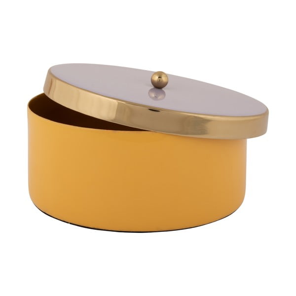 Žlutý dekorativní kovový úložný box ø 16x6 cm Double Funky – PT LIVING-image-3