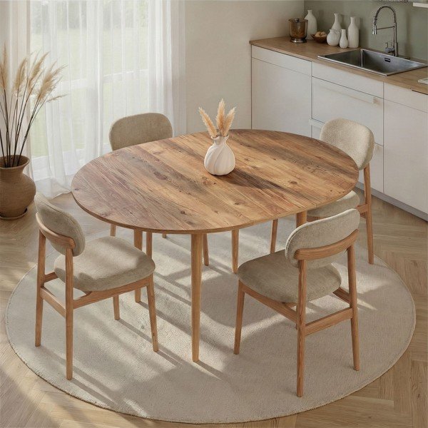 Kulatý rozkládací jídelní stůl s přídavnou deskou v dekoru borovice ø 100 cm Viona – Kalune Design-image-2