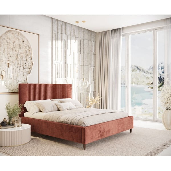 Čalouněná dvoulůžková postel v cihlové barvě s úložným prostorem s roštem 180x200 cm Etero – Maison de Rêve-image-1