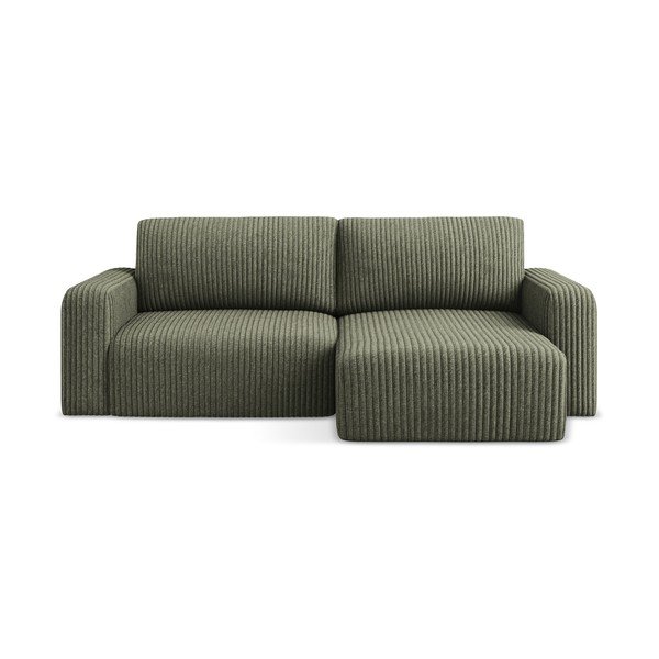 Zelená manšestrová rozkládací/s úložným prostorem rohová pohovka (pravý roh/s lenoškou) Kona – Makamii