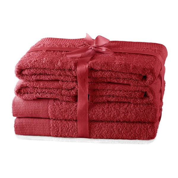Červené froté bavlněné ručníky a osušky v sadě 6 ks Amari – Restilo