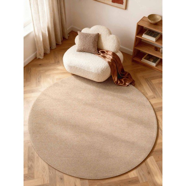 Ručně tkaný vlněný kulatý koberec v přírodní barvě ø 160 cm Puristic Knots – Elle Decoration-image-1