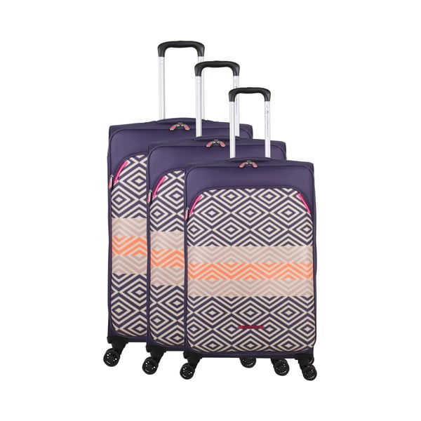 Sada 3 fialových zavazadel na 4 kolečkách Lulucastagnette Peruana