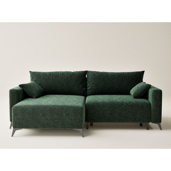 Tmavě zelená žinylková rozkládací/s úložným prostorem rohová pohovka (levý roh/s lenoškou) Leon – Maison de Rêve-image-2