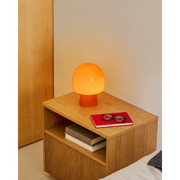 Oranžová stolní lampa se skleněným stínidlem (výška 20 cm) Reig – Kave Home-image-1