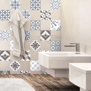 Sada 24 dekorativních samolepek na stěnu Ambiance Mosaic Portugal, 15 x 15 cm